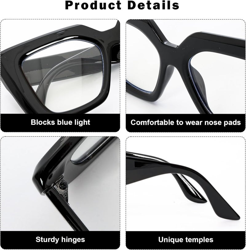 Heliltd Oversized Square Blue Light Blocking Glasses for Women Men Black Chunky Glasses Thick Frames Fashion Glasses(Non-Prescription) - Image 3